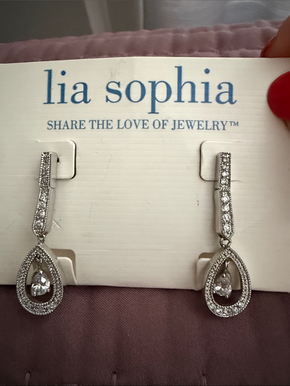 Lia Sophia Silver Teardrop Crystal Dangle Earrings